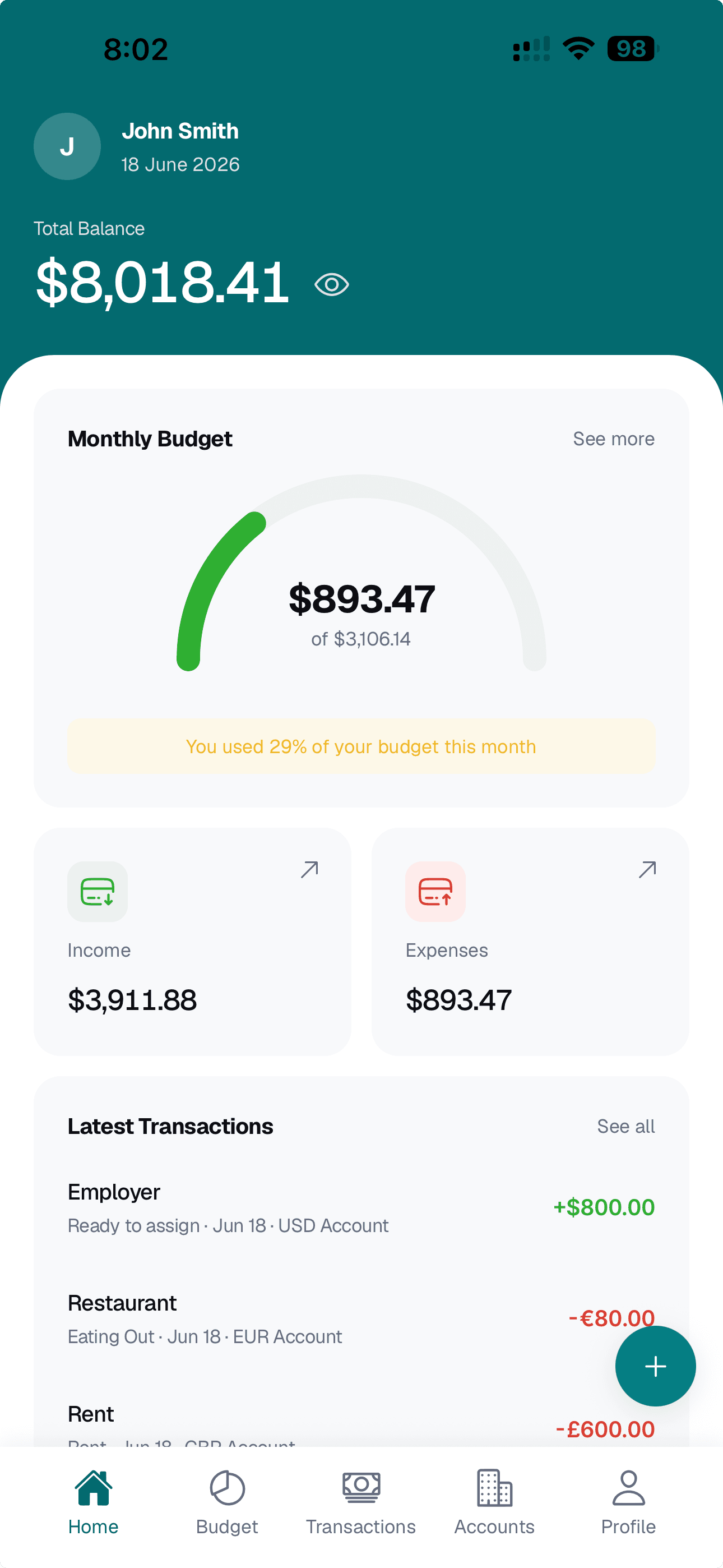 Nomad Budget app screenshot